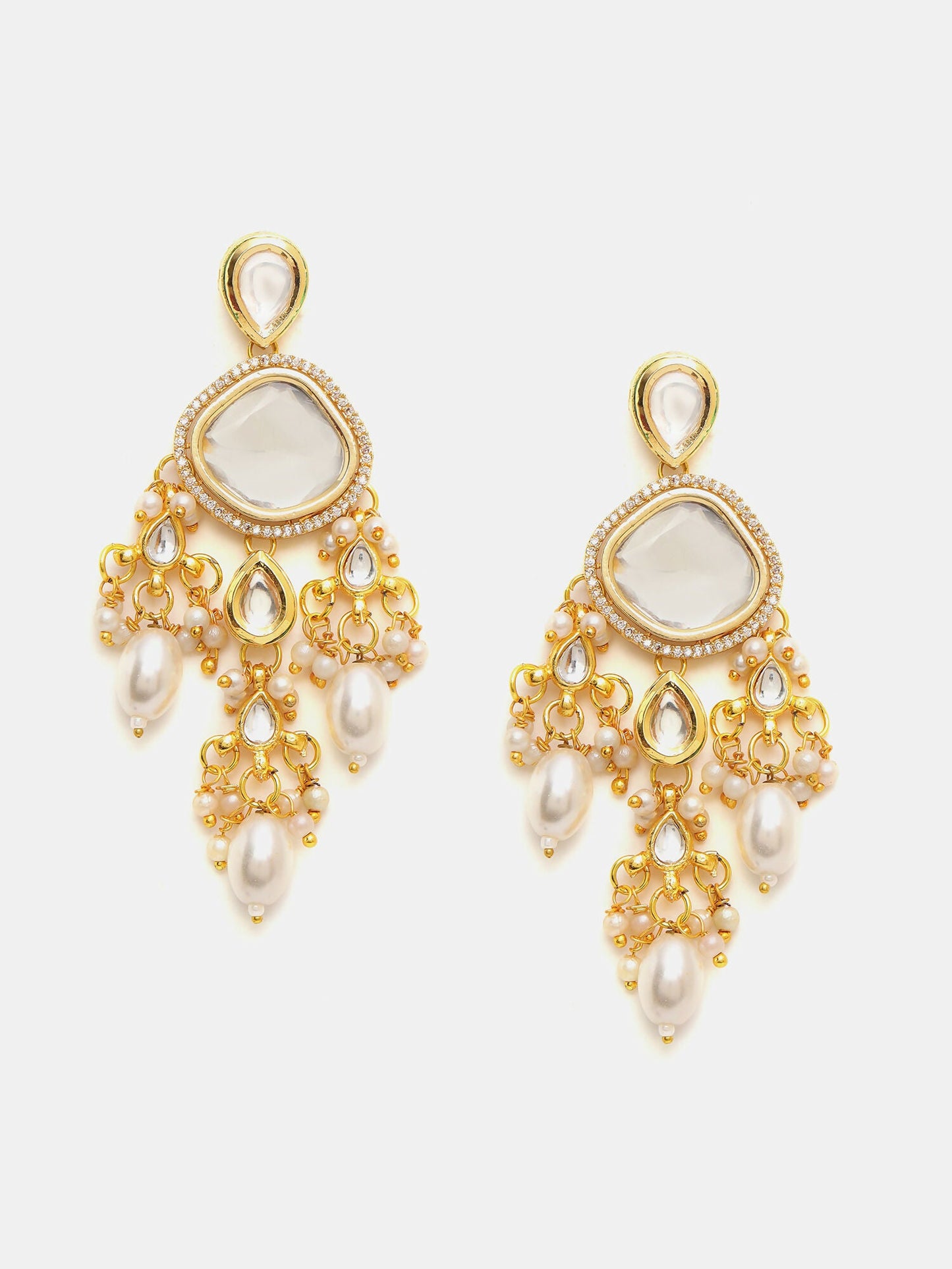 Ruby Raang 22k Gold Polished Kundan Earrings With Pearls | Swadesiicart
