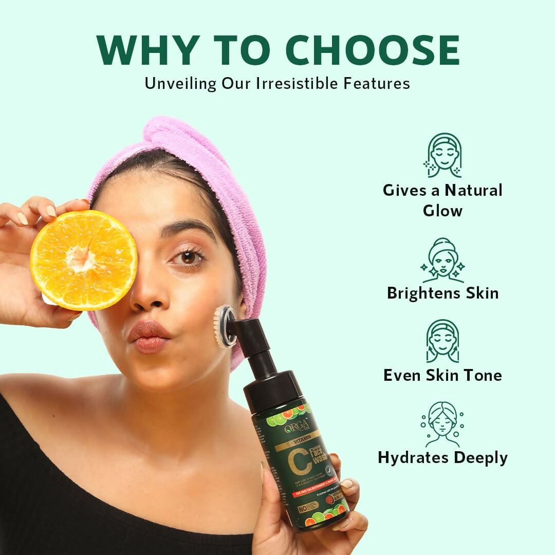 Orgatre Vitamin C Foaming Face Wash with Built-in Silicon Brush, Niacinamide Foaming cleanser for Acne prone Skin - Swadesiicart