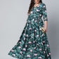 Ahalyaa Women Dark Green Crepe Digital Print Dress | Swadesiicart