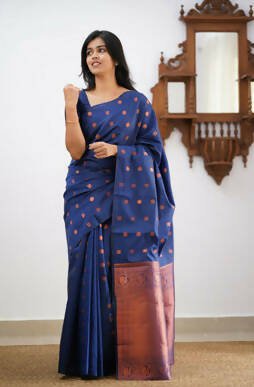 DEIANA'S Beautiful Designer Golden zari Soft Lichi Silk Saree - Blue - Swadesiicart