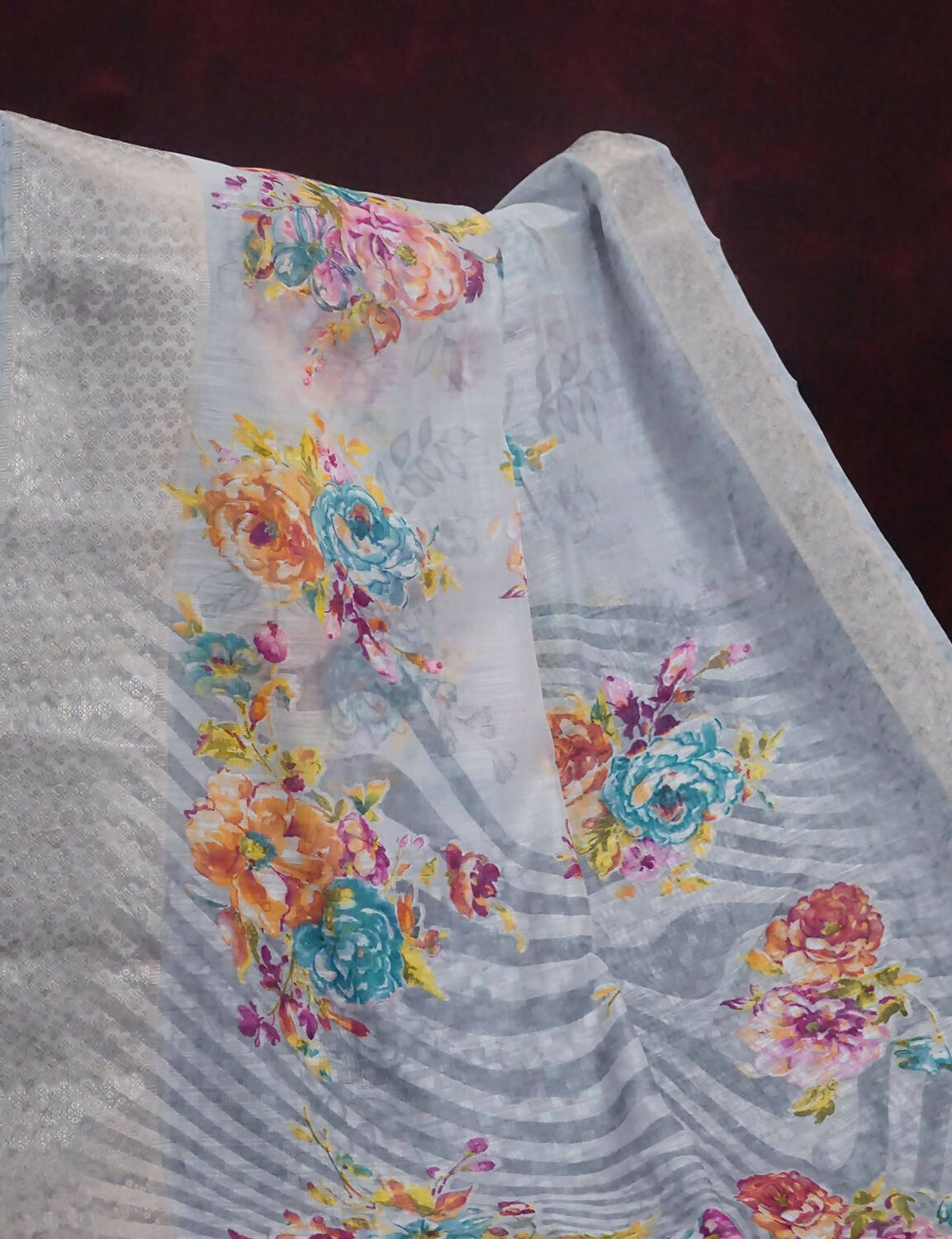 Shades Of Grey With Floral Design Semi Chanderi Saree By Gayathri Reddy Designer Studio | Swadesiicart
