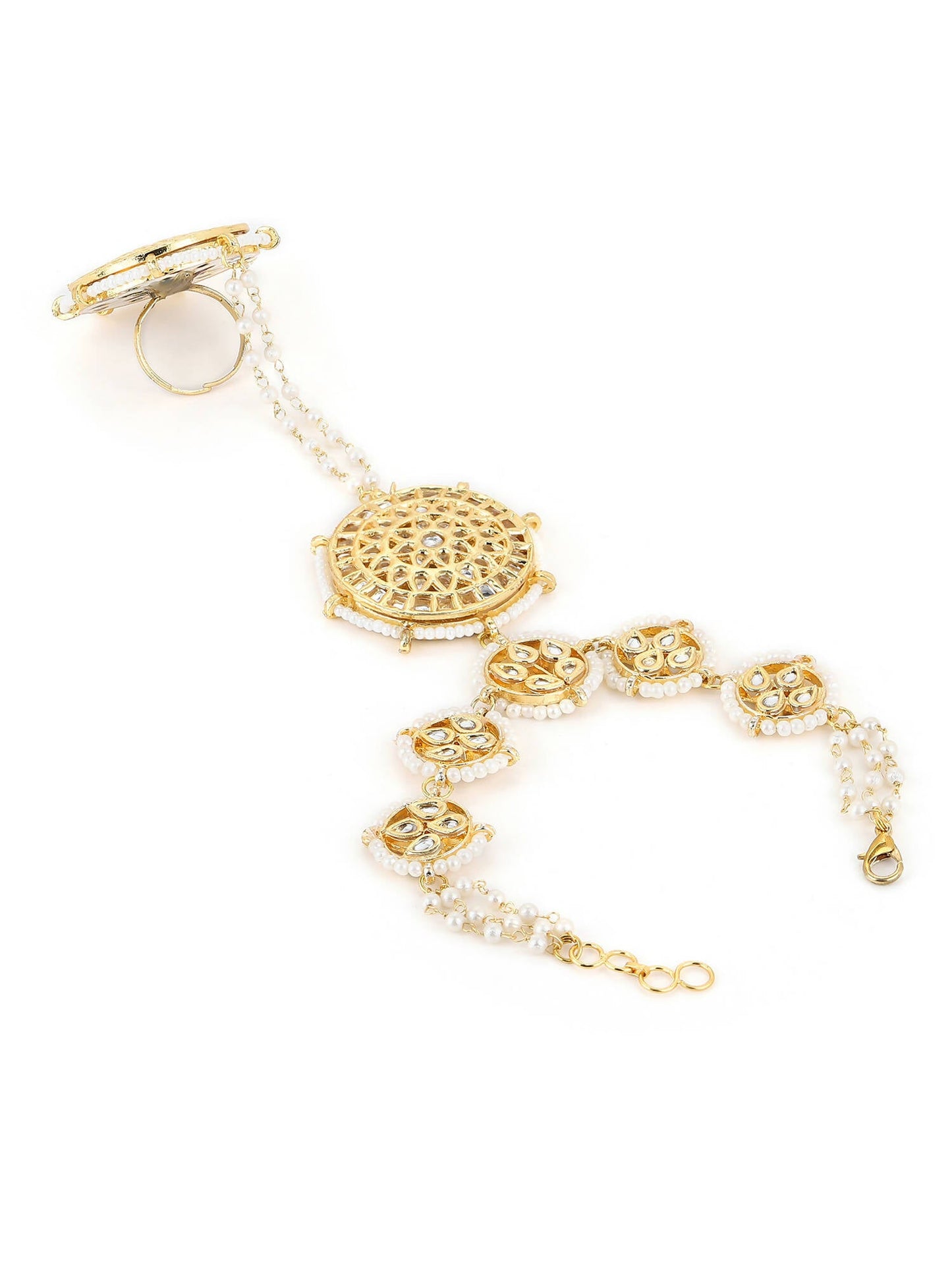 Women's Gold-Toned White Brass Kundan Gold-Polished Charm Bracelet - Ruby Raang - Swadesiicart