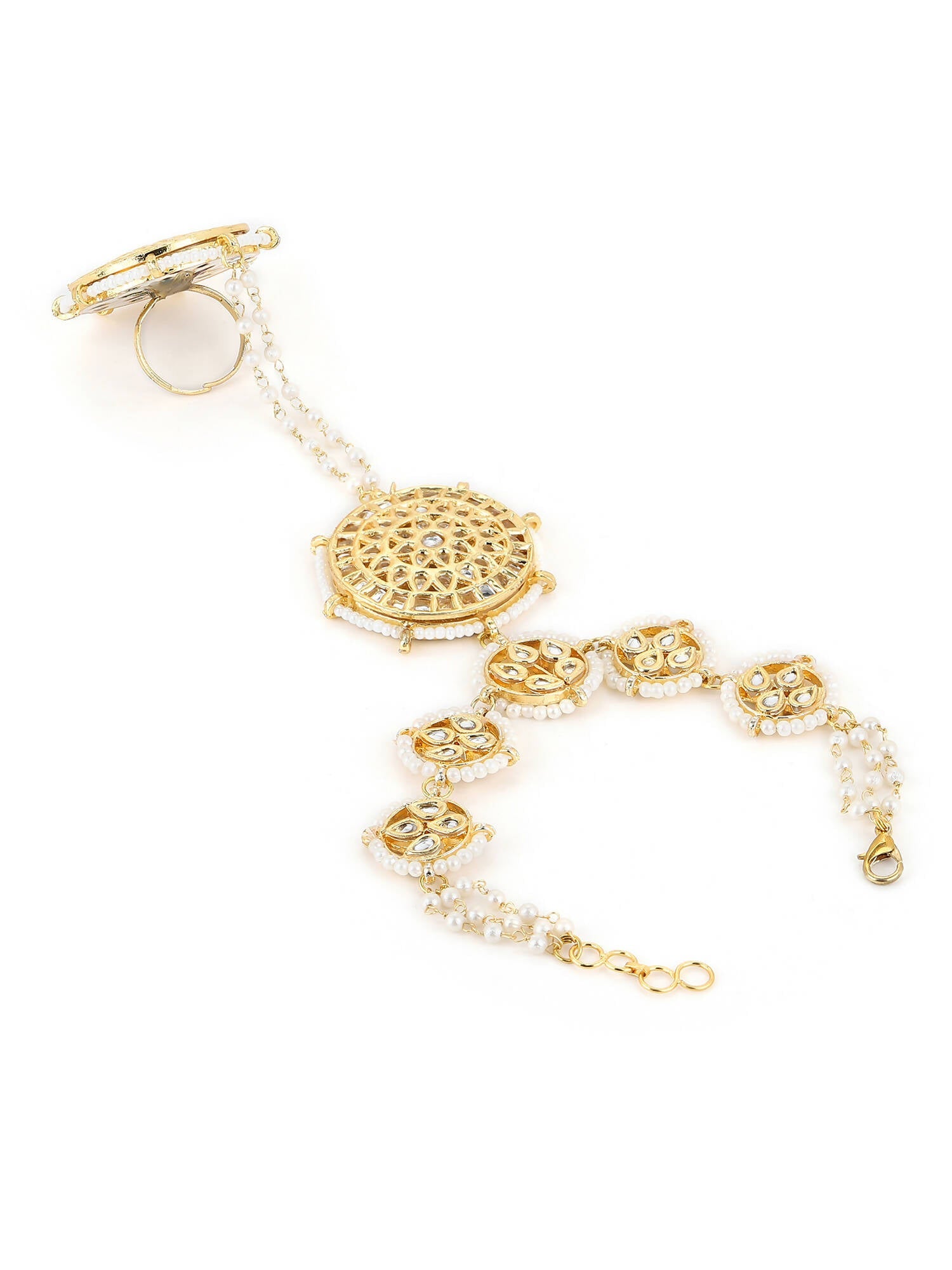 Women's Gold-Toned White Brass Kundan Gold-Polished Charm Bracelet - Ruby Raang - Swadesiicart