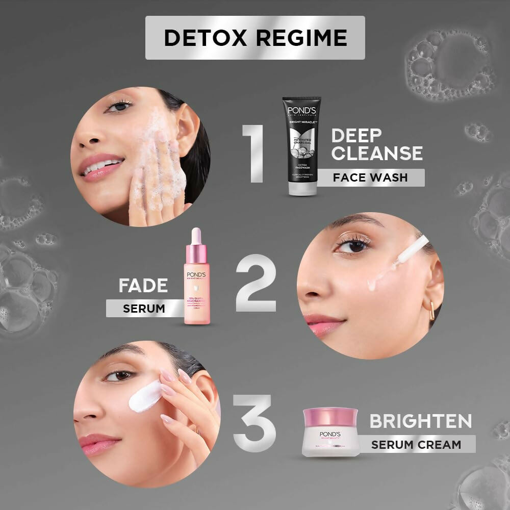 Ponds Bright Miracle Detox Facewash 10X Power of Activated Charcoal For Deep Cleaned Skin, Reveals Glow | Swadesiicart