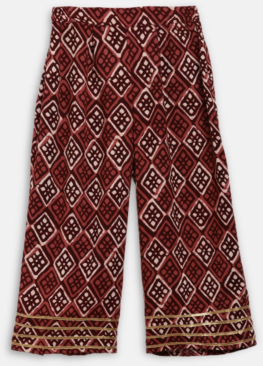 Ahalyaa Maroon Rayon Printed Kurta Palazzo Sets for Kids For Girls | Swadesiicart