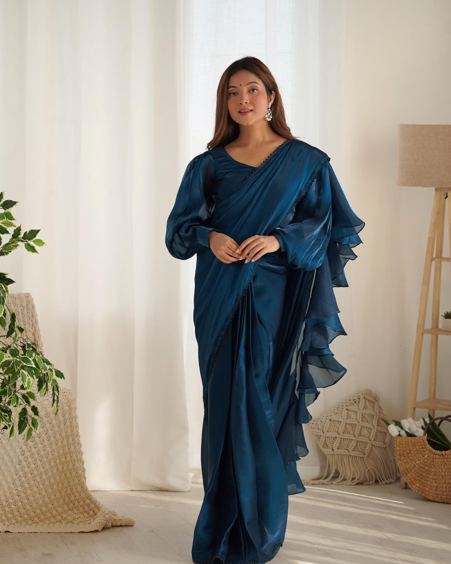 Teeya Creation Blue Color Zimichhu Silk Ready To Wear Saree | Swadesiicart