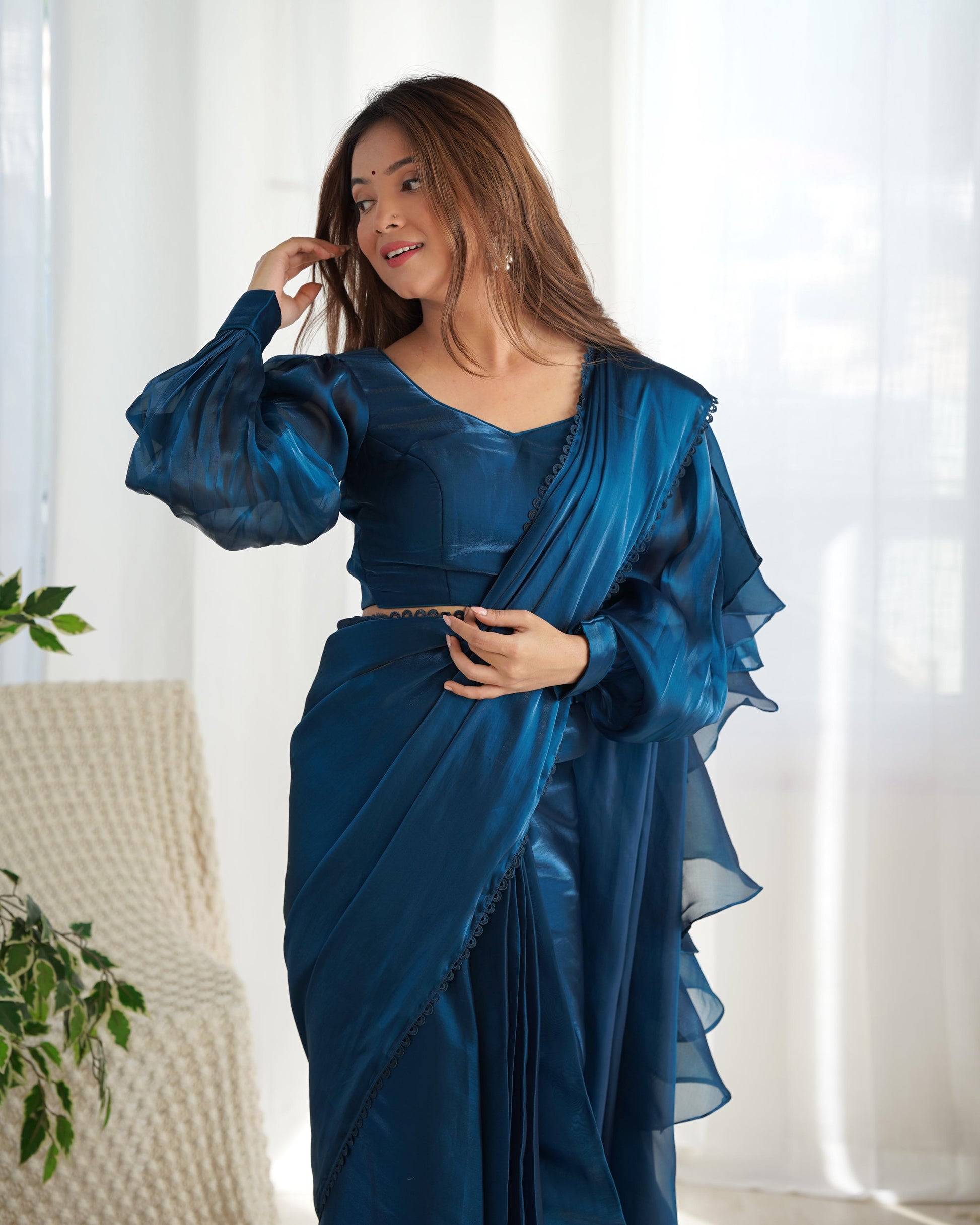 Teeya Creation Blue Color Zimichhu Silk Ready To Wear Saree | Swadesiicart