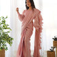 Teeya Creation Peach Color Zimichhu Silk Fully Stitched Ready To Wear Saree | Swadesiicart