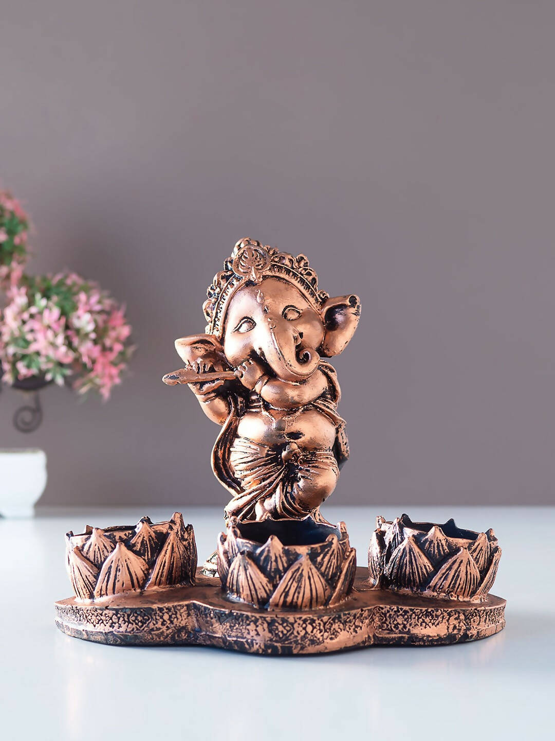 Golden Peacock Brown Ganesha Diya Holder | Swadesiicart