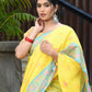 Beatitude Yellow Slub Cotton Floral Jamdani Saree