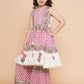 Girls Pink & White Floral Printed Kurta With Sharara - Bhama | Swadesiicart