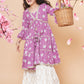 Girls Purple Printed Kurta with Sharara - Bhama | Swadesiicart