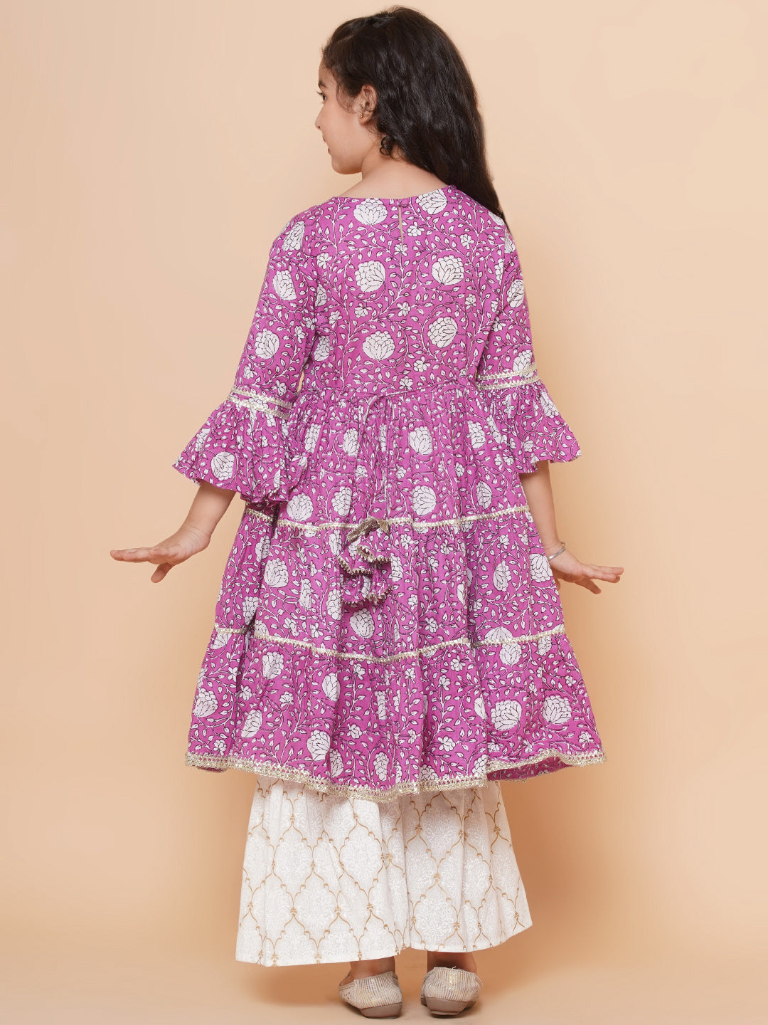 Girls Purple Printed Kurta with Sharara - Bhama | Swadesiicart