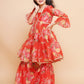 Girls Red Printed V- Neck Kurta with Sharara - Bhama | Swadesiicart