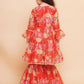 Girls Red Printed V- Neck Kurta with Sharara - Bhama | Swadesiicart