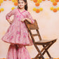 Girls Pink Printed Angrakha Kurta with Sharara - Bhama | Swadesiicart