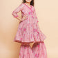 Girls Pink Printed Angrakha Kurta with Sharara - Bhama | Swadesiicart