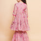 Girls Pink Printed Angrakha Kurta with Sharara - Bhama | Swadesiicart