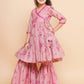Girls Pink Printed Angrakha Kurta with Sharara - Bhama | Swadesiicart