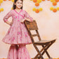 Girls Pink Printed Angrakha Kurta with Sharara - Bhama | Swadesiicart