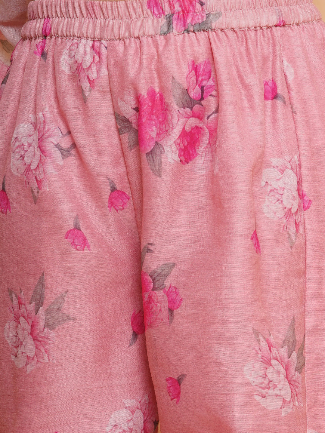 Girls Pink Printed Angrakha Kurta with Sharara - Bhama | Swadesiicart