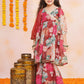 Girls Maroon Multi Printed Angrakha Kurta with Sharara & Dupatta - Bhama | Swadesiicart