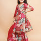 Girls Maroon Multi Printed Angrakha Kurta with Sharara & Dupatta - Bhama | Swadesiicart