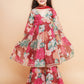Girls Maroon Multi Printed Angrakha Kurta with Sharara & Dupatta - Bhama | Swadesiicart
