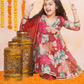 Girls Maroon Multi Printed Angrakha Kurta with Sharara & Dupatta - Bhama | Swadesiicart