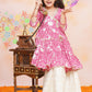 Girls Pink Printed Angrakha Tier Kurta with Sharara - Bhama | Swadesiicart