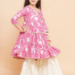Girls Pink Printed Angrakha Tier Kurta with Sharara - Bhama | Swadesiicart