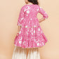 Girls Pink Printed Angrakha Tier Kurta with Sharara - Bhama | Swadesiicart