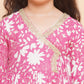 Girls Pink Printed Angrakha Tier Kurta with Sharara - Bhama | Swadesiicart