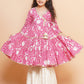 Girls Pink Printed Angrakha Tier Kurta with Sharara - Bhama | Swadesiicart
