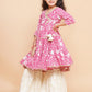 Girls Pink Printed Angrakha Tier Kurta with Sharara - Bhama | Swadesiicart
