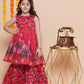 Girls Red Floral Printed Kurta With Sharara - Bhama | Swadesiicart