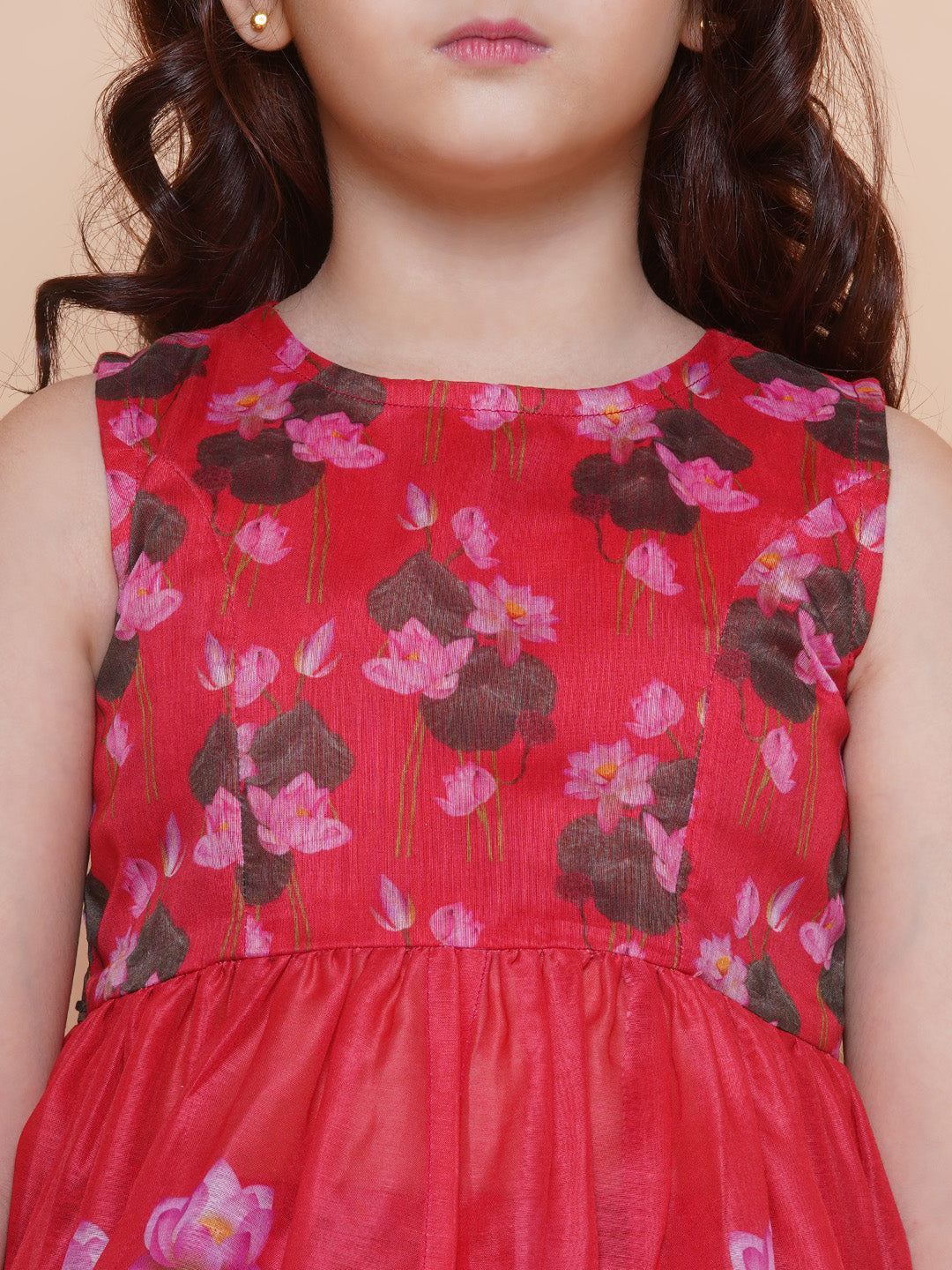 Girls Red Floral Printed Kurta With Sharara - Bhama | Swadesiicart