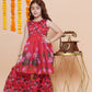 Girls Red Floral Printed Kurta With Sharara - Bhama | Swadesiicart