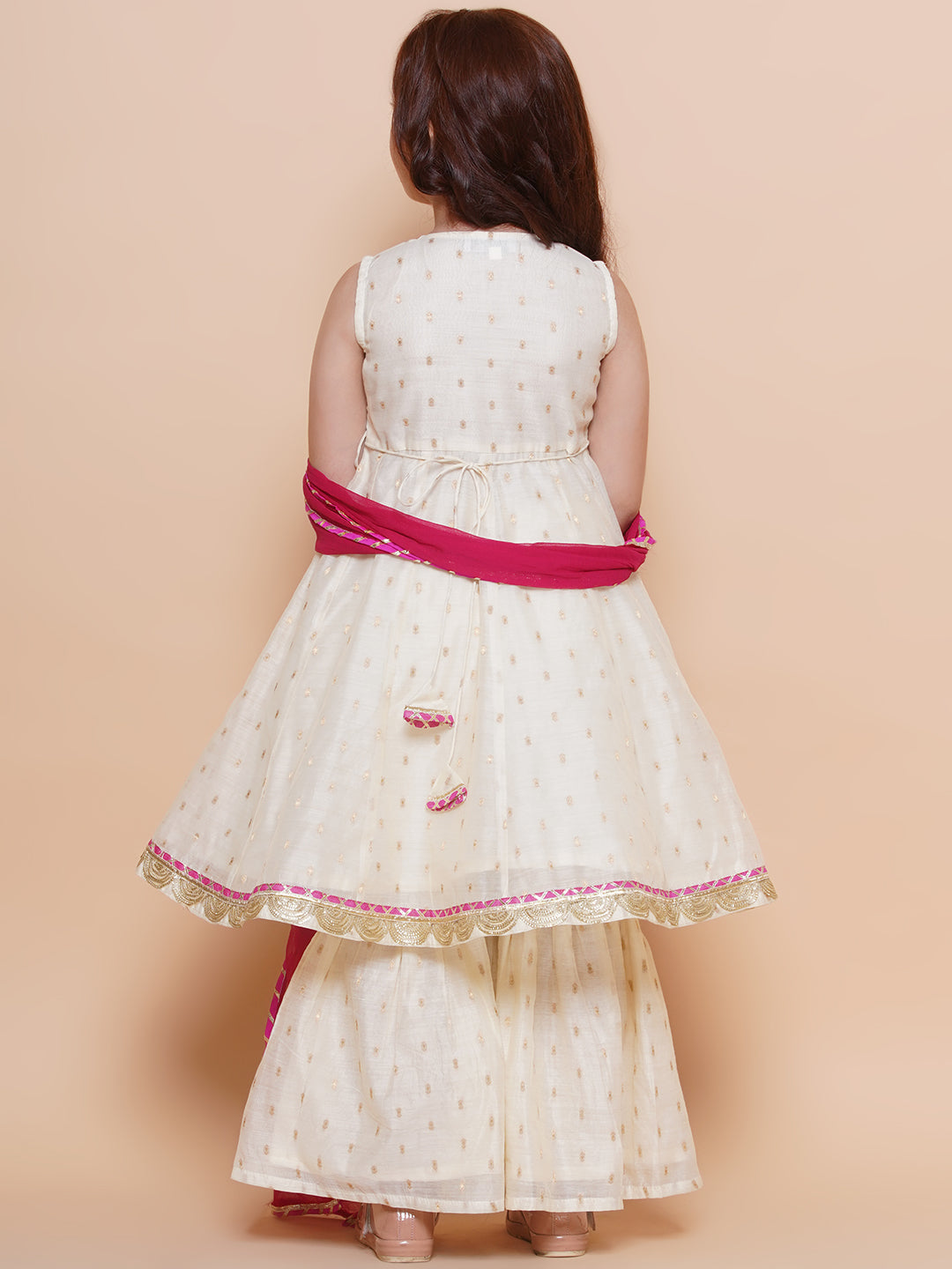 Girls Off white Booti Angrakha Gotta Patti Kurta & Sharara set With Dupatta - Bhama | Swadesiicart