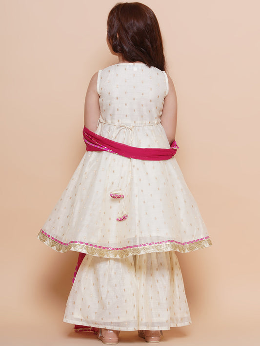 Girls Off white Booti Angrakha Gotta Patti Kurta & Sharara set With Dupatta - Bhama | Swadesiicart