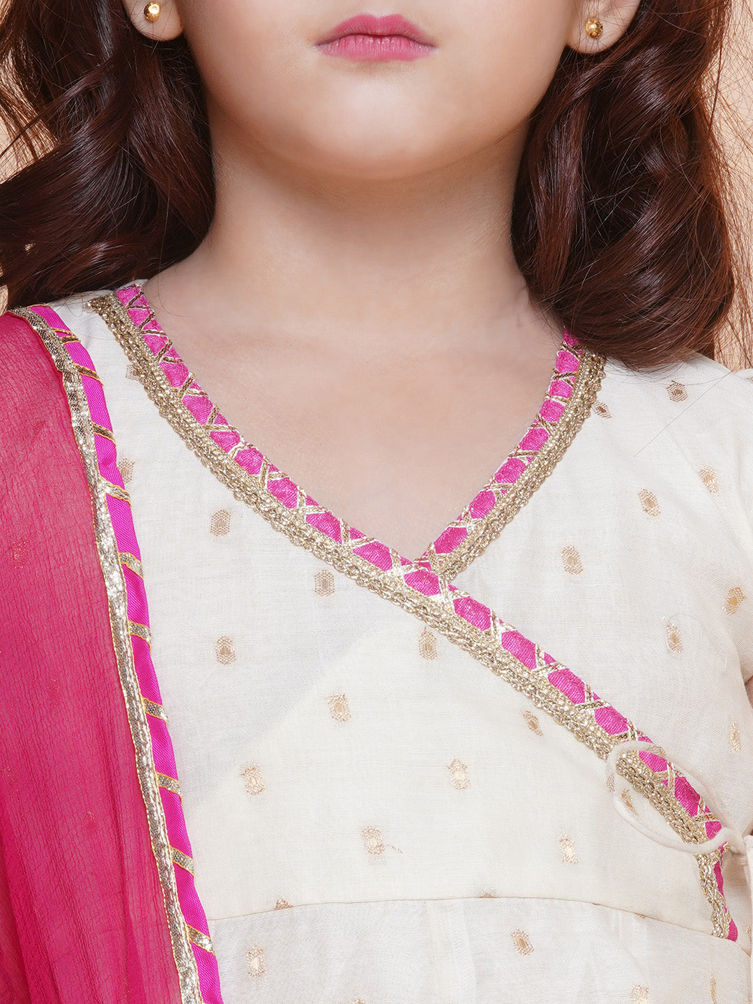 Girls Off white Booti Angrakha Gotta Patti Kurta & Sharara set With Dupatta - Bhama | Swadesiicart