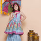 Girls Blue Floral Printed Kurta With Sharara with Dupatta - Bhama | Swadesiicart