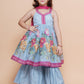 Girls Blue Floral Printed Kurta With Sharara with Dupatta - Bhama | Swadesiicart