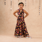 Lil Drama Jaipur Print Stylish Top with Pant Co-ordinate Set for Girls - Black - Swadesiicart
