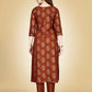 Jyoti Fashion Women's Rust Viscose Rayon Embroidered Kurta Pant Set | Swadesiicart