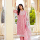 Vaasva Women Candy Pink Linen Printed Kurta, Pant & Dupatta set | Swadesiicart