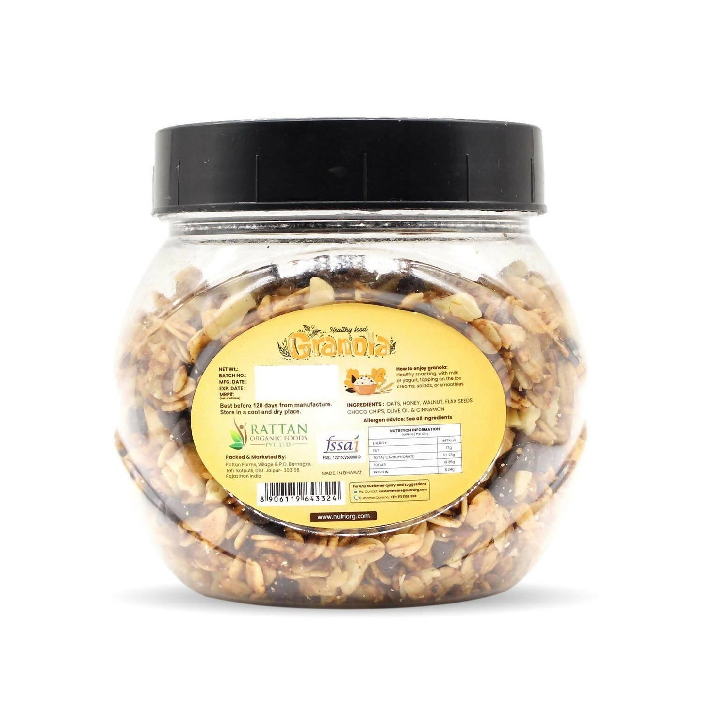 Nutriorg Crunchy Granola Walnut, Flaxseeds & Choco Chips Flavor - Swadesiicart