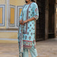 Juniper Women's Skyblue Cambric Floral Placement Printed Straight Fit Kurta Sets | Swadesiicart