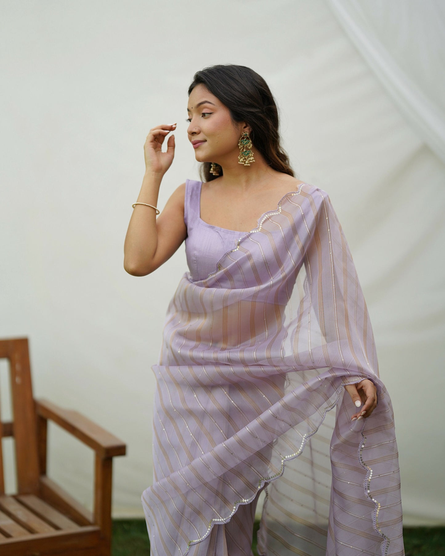 Vamsee Vijaysitara Lavender Organza Saree - Swadesiicart