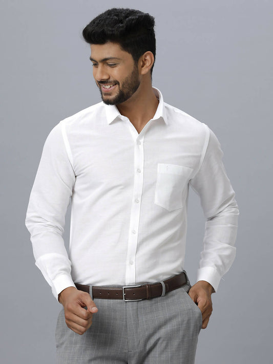 Ramraj Cotton Mens Full Sleeve White Shirt Plus Size - Justice White | Swadesiicart